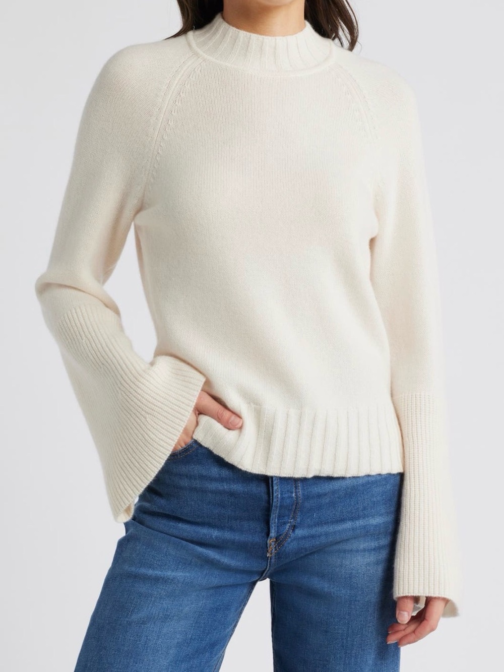 Cream Bell-Sleeve Knit Sweater - Women